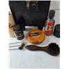 Image 3 : Wooden Lockable Box & Vintage Shoe Cleaning Supplies-Has Key- 6.5" x 8" x 10.5"