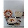 Image 1 : Various Items- Paper Towel Dispenser, Fruit Painted Decor, Sun Shaped Clock, Faucet Fitting