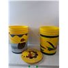 Image 1 : (2)Yellow 20 Litre Bucket- One Filled w/ Plastic Flower Cut Outs  -  PICK UP