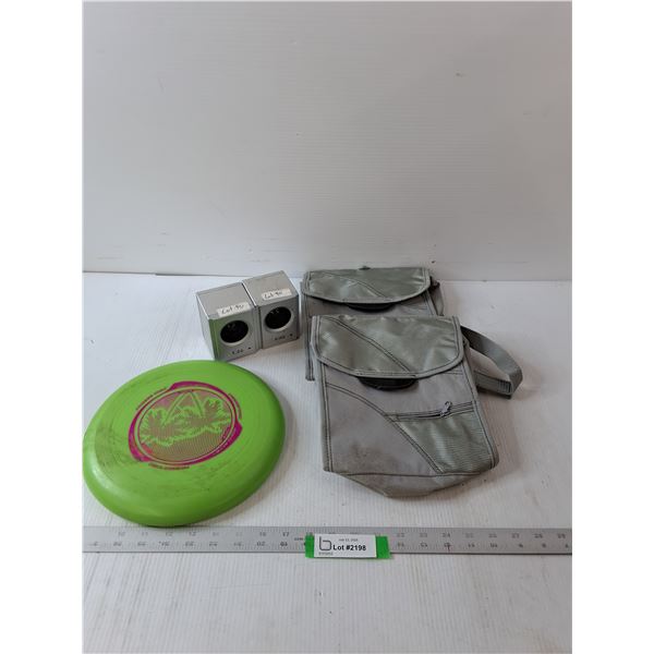 (2)Mi-Fi Micro Speakers, Frisbee And (2) Grey Bags- Comes As Is