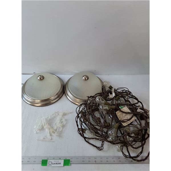 (2) Ceiling Lights And Strip Lights, Light Clips-  Stirp Light Turn On Some- Need New Bulbs