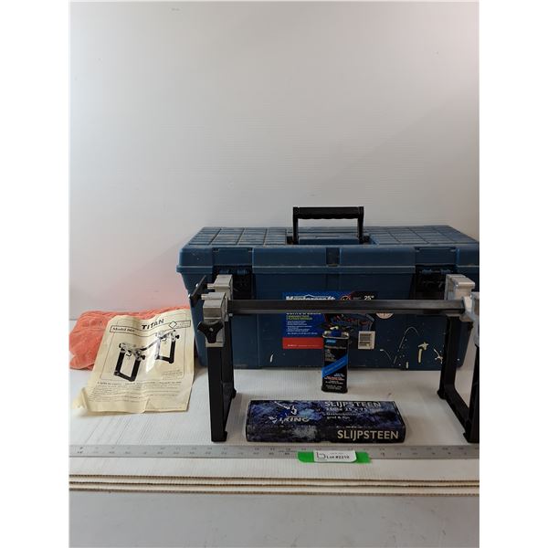 Mastercraft Tool Box, Titan Model 005 Skate Sharpening Stand, Sharpening Oil, Sharpening Stone
