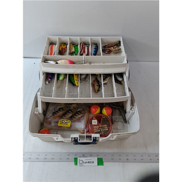 Fishing Tackle Box w/Hooks- 14.5" x 8" x 7.5"