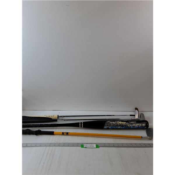 (4) Left-Hand Adult Golf Clubs (Momentus, Wilson), Carl Rose Aluminum Softball Bat - PICK UP