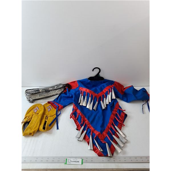 Blue & Red Jingle Shirt - Size Child's Large Approx & Moccasins - 8.5" Sole