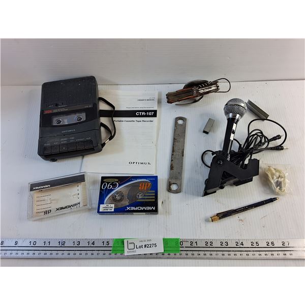 Optimus Portable Cassette Tape Recorder, Microphone, Camp Multi Tool and Misc