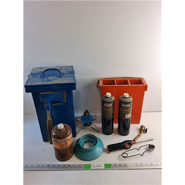 Hatchet, Propane, Propane Stove, BBQ Lighter, Wooden Box and Misc, Cannot Ship