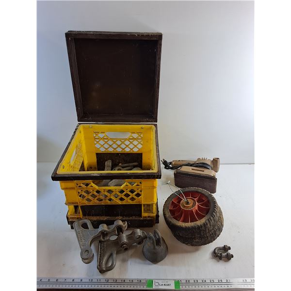Lawnmower Wheels, Sander, Metal Brackets and Milk Crate - PICK UP
