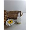 Image 3 : (3) Wicker Baskets, Daisy Flower Decor and Light Up Glass Decor