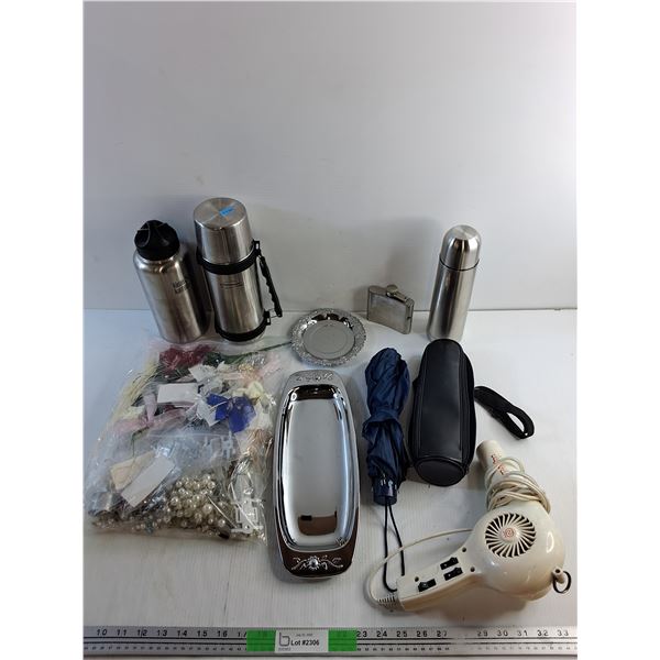 Insulated Water Bottles, Serving Tray, Umbrella, Super Shot Hair Dryer, Flask and Misc