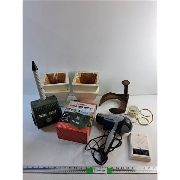 Wooden Planters, Solar Yard Shield, Super Sonic Hair Dryer, Anchor and Candle Holders