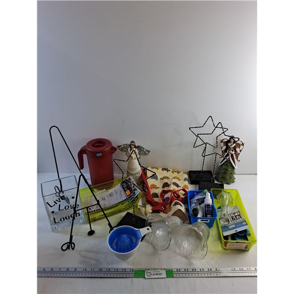Apron, Various Decor, Candle Holders, Christmas Decor, Plastic Pitcher and Misc
