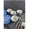 Image 3 : Decorative Plates, Tea Cups & Saucers, Enamel Ladle, Whisk, Tongs and Misc