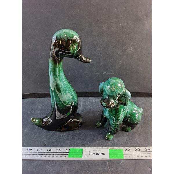 Blue Mountain Pottery Ceramic Duck and Puppy Decor