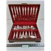 Image 1 : Vintage Set of Silver-Plated Cutlery with Wooden Storage Chest - 15x11x4"