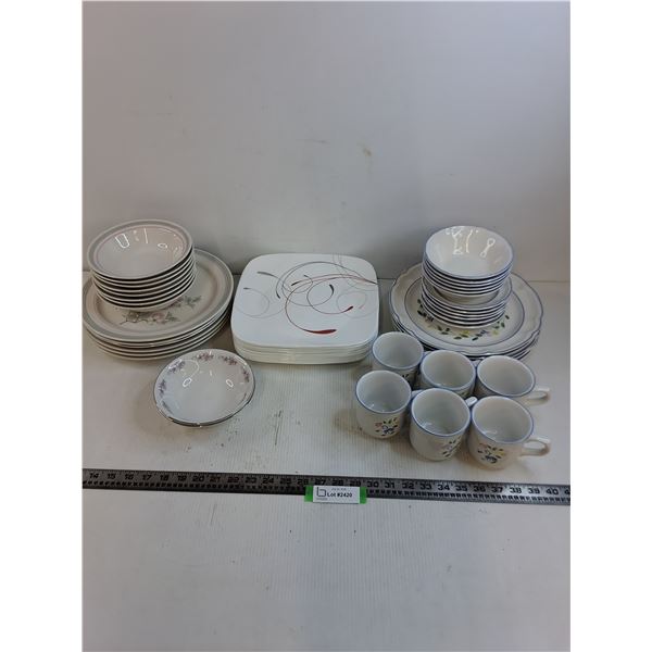 (2) Stoneware Dish Sets, (1) Corelle Square Set  -  PICK UP PREFERRED
