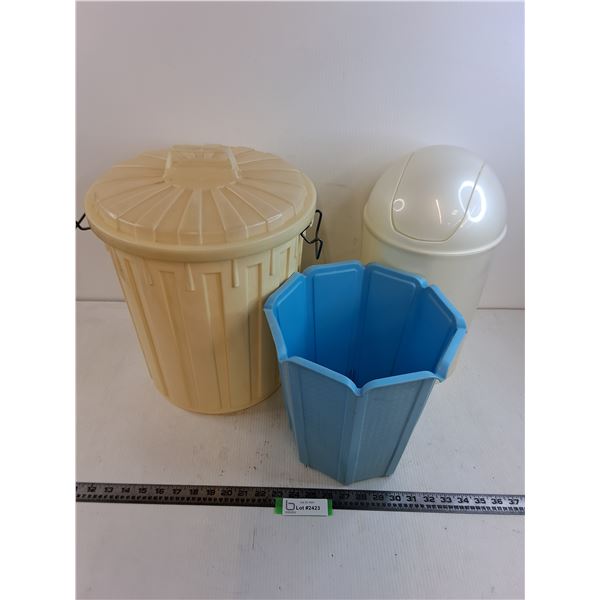 (3) Plastic Trash Cans - Largest 17" High x 13" Dia - Pickup Preferred
