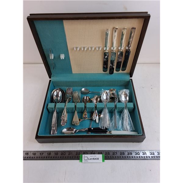 Vintage Cutlery with Wooden Storage Chest