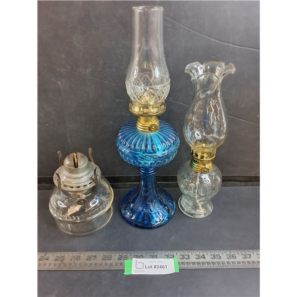 (3) Vintage Oil Lamps - 1 missing Chimney -  PICK UP