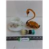 Image 1 : Ceramic Tea Cup & Saucer, Orange Glass Swan Trinket Dish, Shave Brush -  Pick Up Preferred