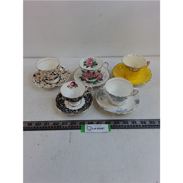(5) Assorted Fine China Tea Cups & Saucers