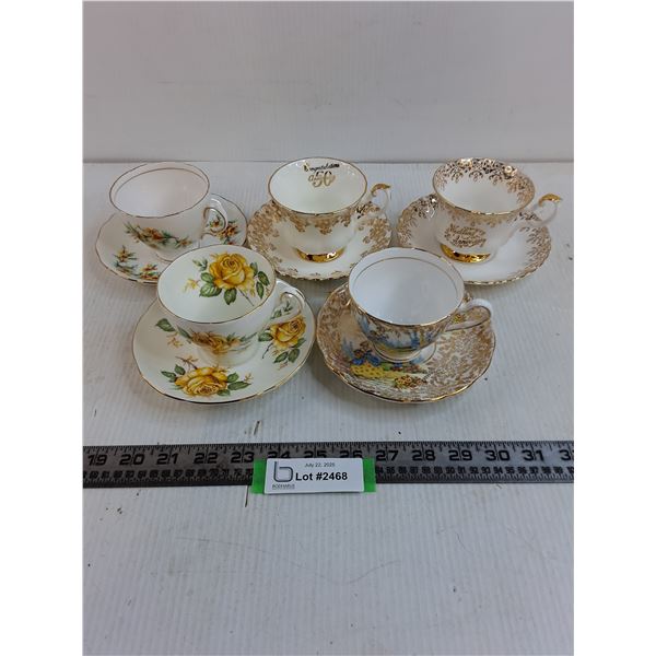 (5) Assorted Fine China Tea Cups & Saucers