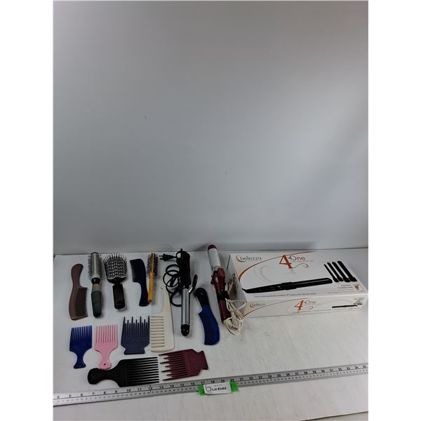 Assorted Brushes - (2) Curling Irons, Bellezza Curling Iron Set - As Is