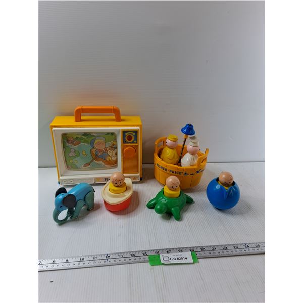Vintage Fisher-Price TV Music Box, Three Men In A Boat, (3) Vintage Jumbo Little People