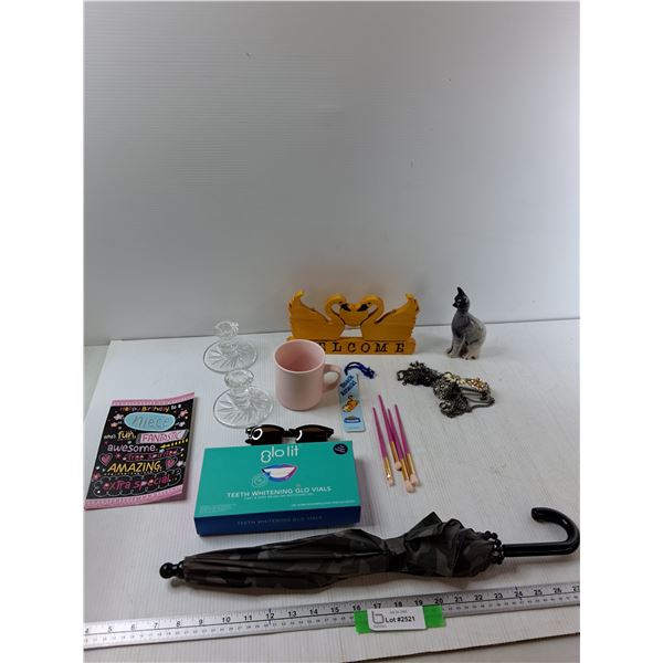 (2) Candle Holders, Welcome Sign, Umbrella, Misc
