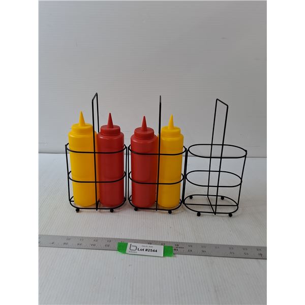 (3) Condiment Holder & (4)Bottles For Condiments