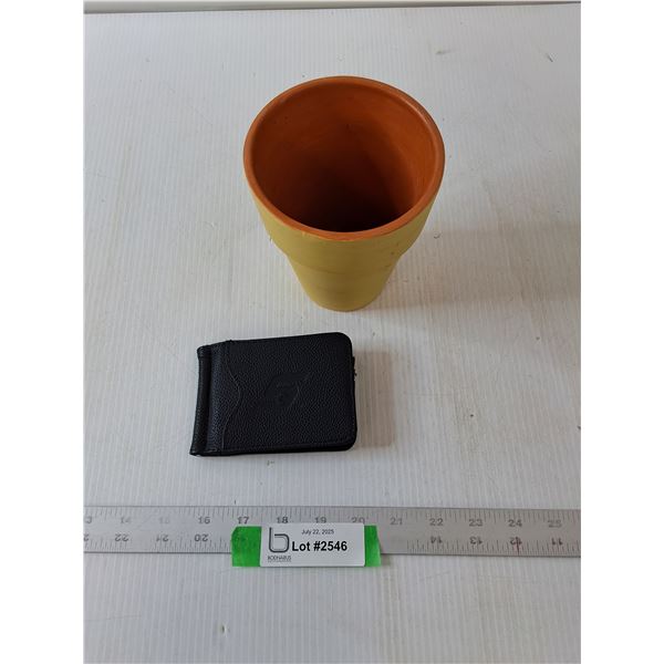 Painted Yellow Flower Pot & Black Wallet