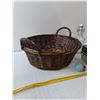 Image 3 : Various Items- Basket, Glass Bottle, (5) Tin Rectrangles, Toys
