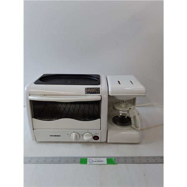 Sylvania Coffee Maker & Toaster Oven- 17.5" x 9.5" x 8"- Turns On