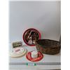 Various Items- Basket, (2) Coca-Cola Items Western Producer Truck & Queen Silvers Jubilee Tray