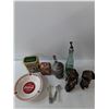 Image 5 : Various Items- Coca-Cola Bowl& Tin Box, (2) Statues, Eatons Tin, Glass Bottle, Butter Knife And Cani