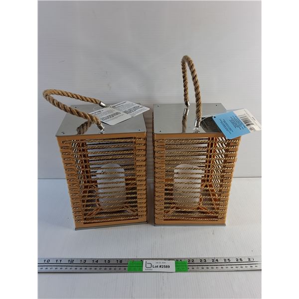 (2) Fuslon Rope Lanterns with Flameless Candle - New