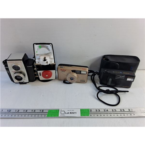 Various Vintage Cameras - Kodak Brownie Reflex, Vivitar 270PZ and Olympus - As Is