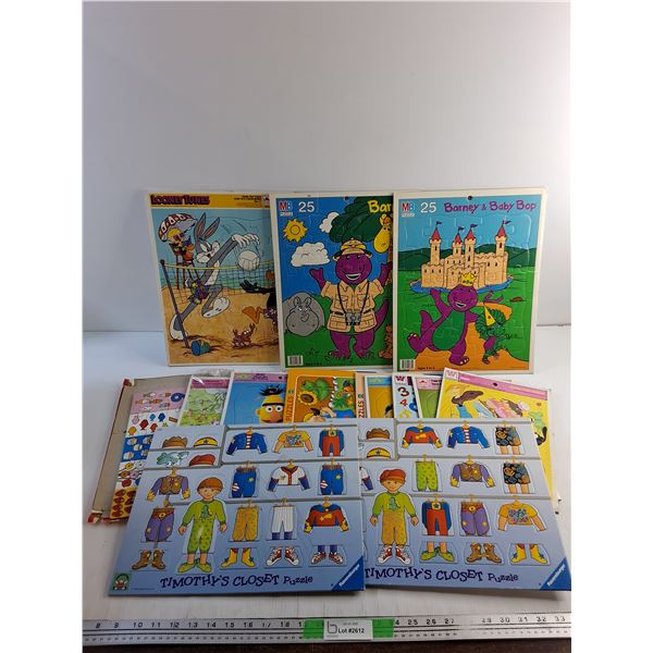 Various Frame Tray Puzzles - Barney & Baby Shop, Timothys Closet and The Sesame Street