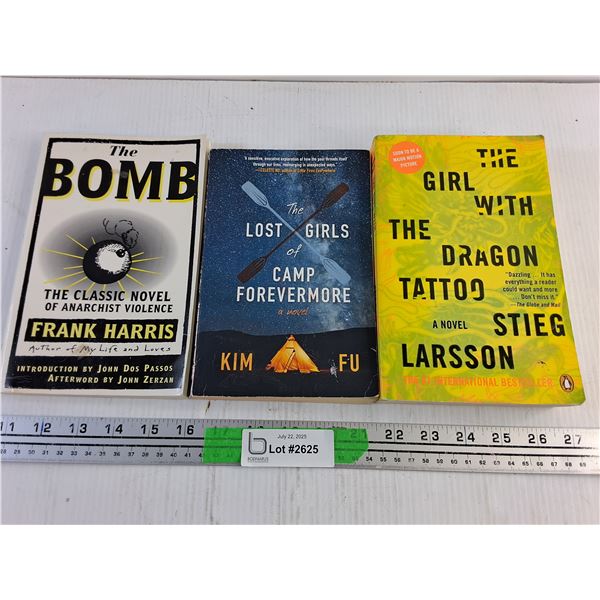 (3) Books - The Bomb, The Lost Girl of Camp Forevermore and Stieg Larsson
