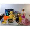 Image 1 : Kids' Lot- Sequined Pillow, (4) Stuffies, Mini Backpack, Misc.