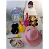 Image 2 : Kids' Lot- Sequined Pillow, (4) Stuffies, Mini Backpack, Misc.