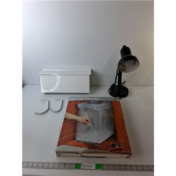 Metal Mailbox, Desk Lamp- Working & Pull Out Trashbin