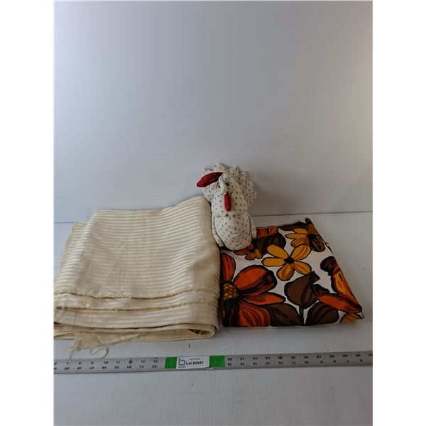 (2) Rolls of Fabric & Sewn Rooster