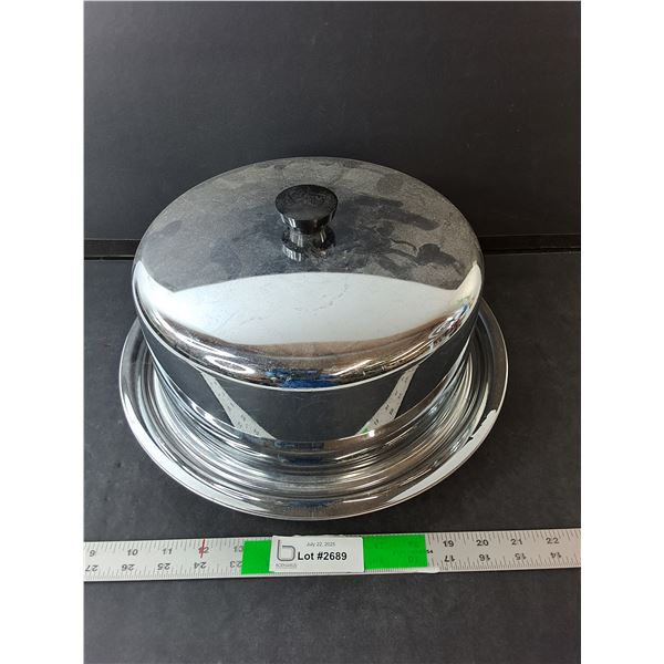 Rotating Stainless Steel Cake Stand 6" Tall x 13.25" Wide