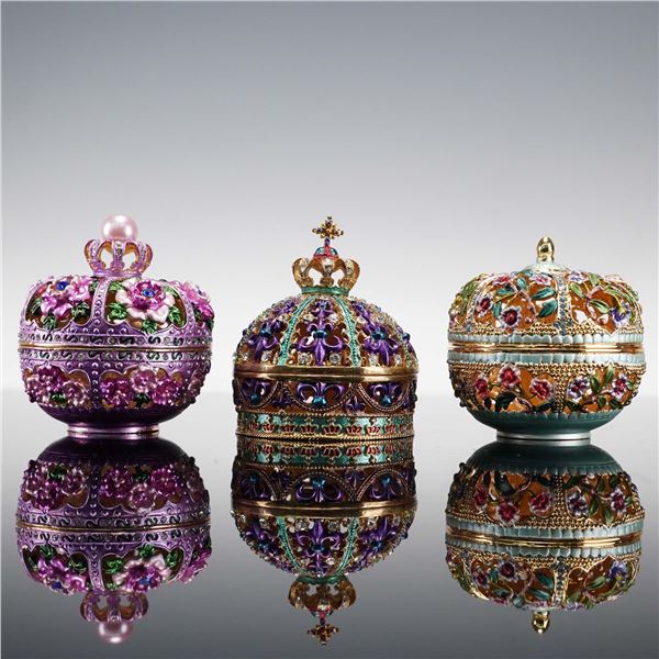 3pc Ladoni Collection Trinket Boxes with Swarovski Jeweled Crowns