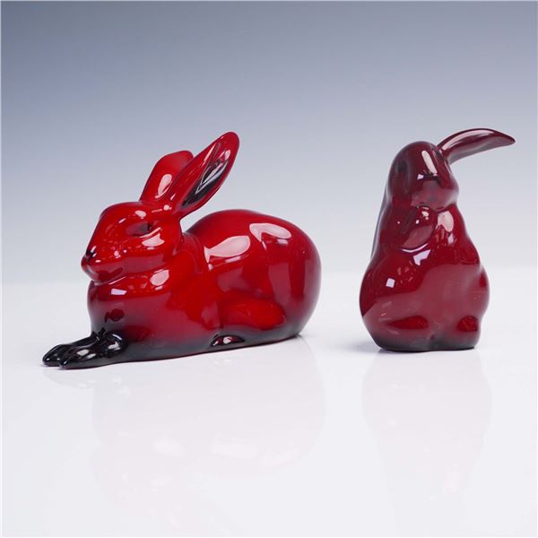 Pair of Royal Doulton Flambe Rabbit and Hare Figurines