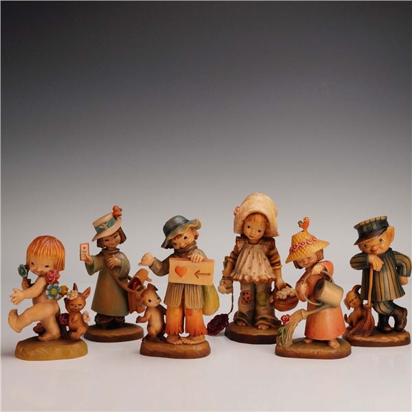 6pc ANRI Wood Carved Figurines, Ferrandiz & Valentine Designs