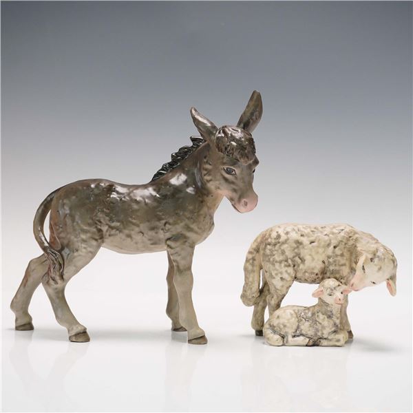 2pc Goebel Porcelain Figurines, Donkey and Ewe with Lamb