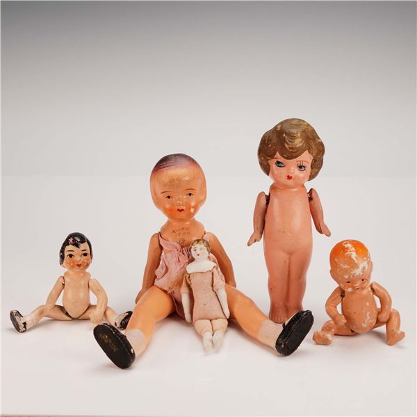 5pc Pre War Japanese Bisque Dolls with Jointed Arms