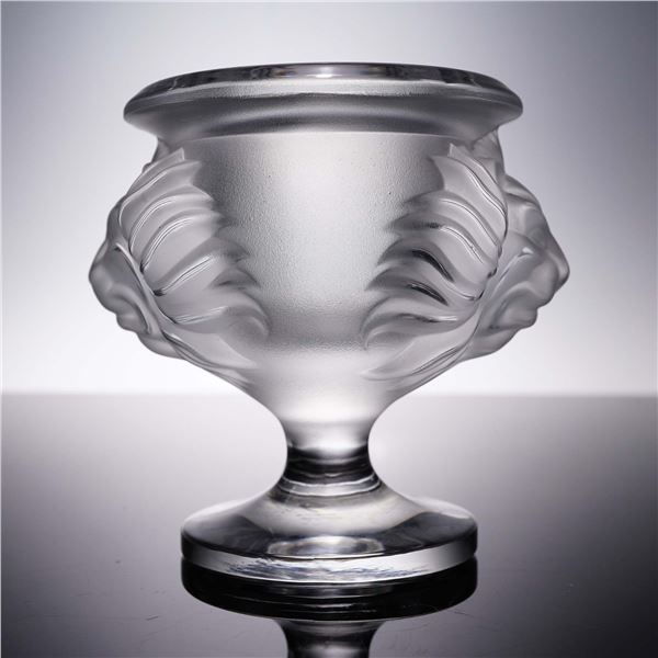 Lalique Crystal Lion Head Pedestal Vessel